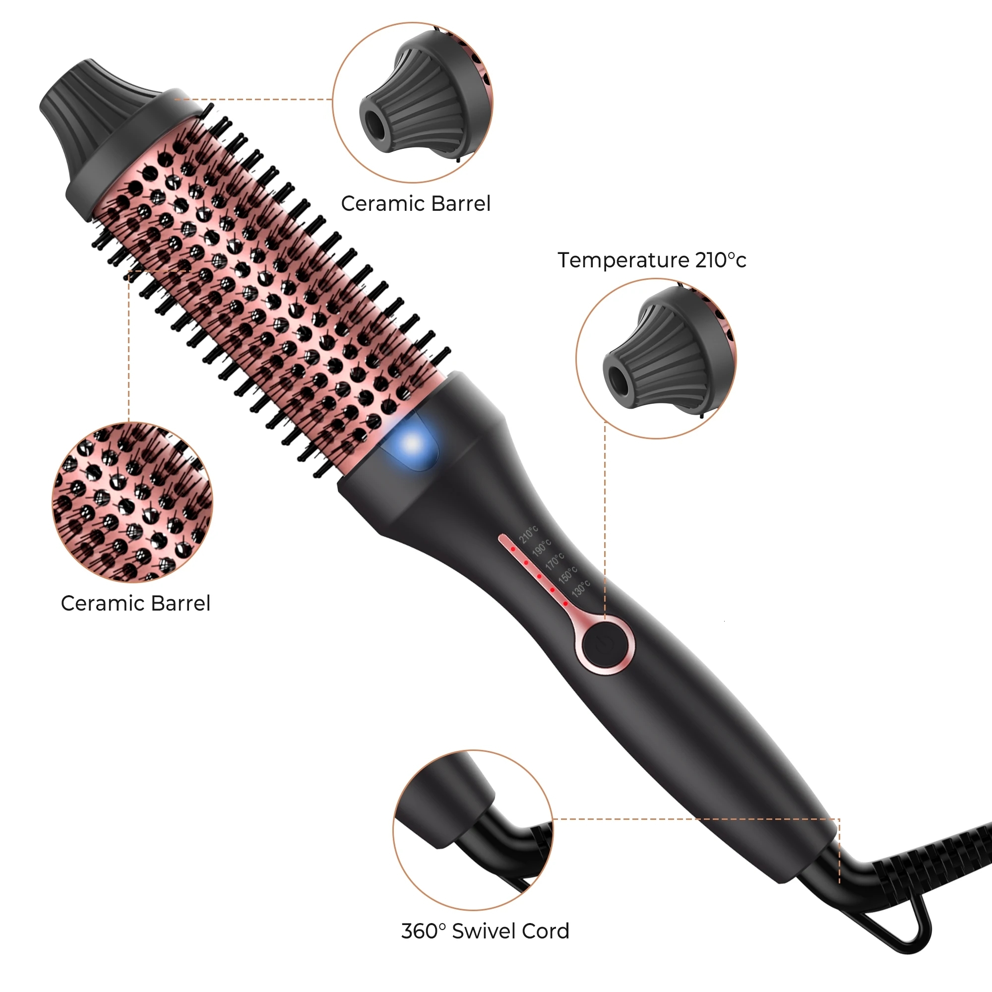 Professional 3 In 1 Iron Double PTC Thermal Ceramic Ionic Hot Brush Heated Anti-Scald Curg Wand