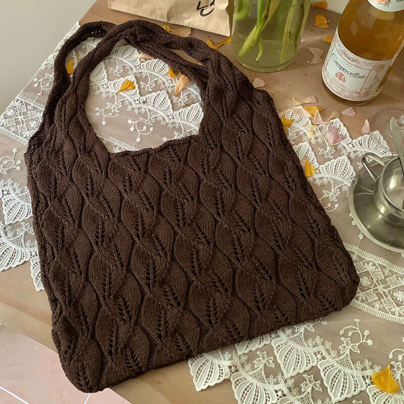 Knitted Woven Large Capacity Tote Crossbody Underarm Bag, Bags, Retro Hollowed Out Women's Shoulder Bag B2