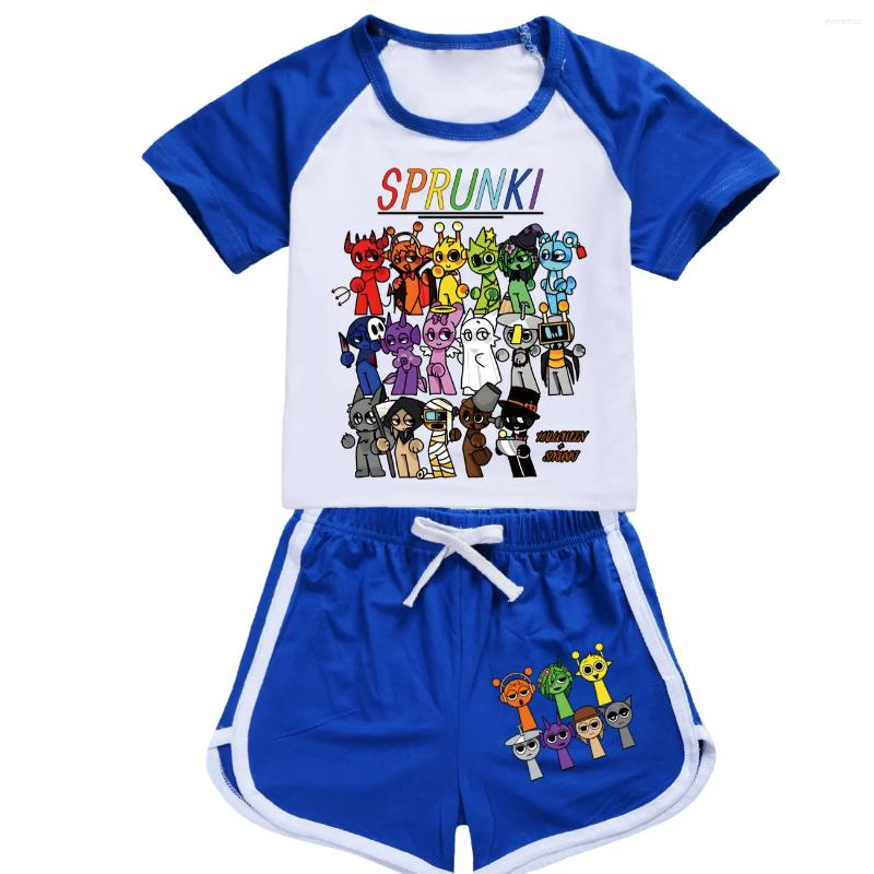 Clothing Sets Funny Sprunki Graphic T Shirt Kids Cartoon Printed T-shirt Shorts 2pcs Set Toddler Girls Sportsuits Boys Streetwear3999