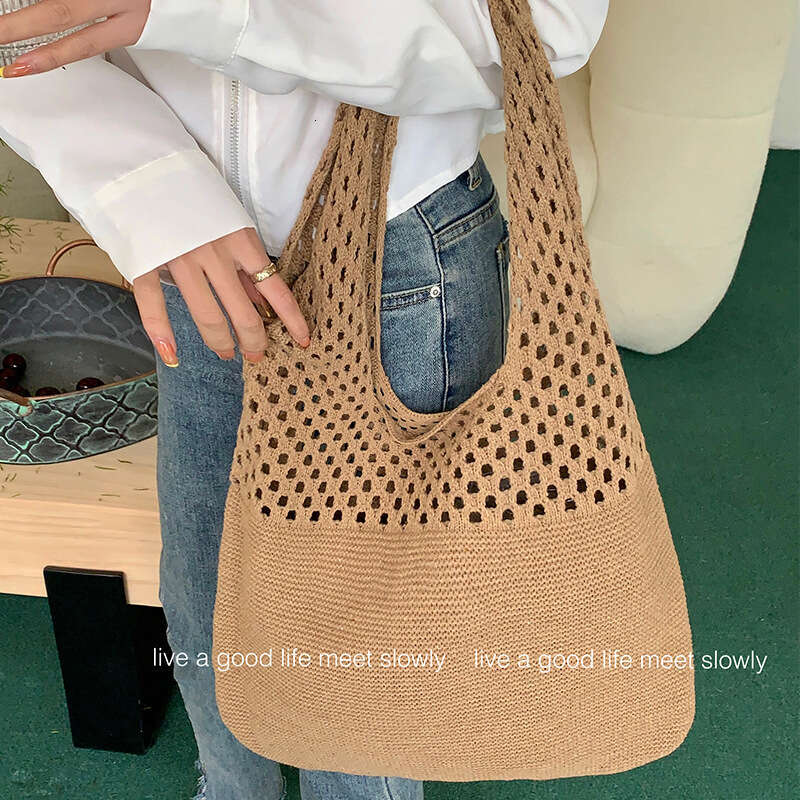 New Japanese And Korean Tote Mesh Hollow Women's Shoulder Knitted Bag Handbag B1