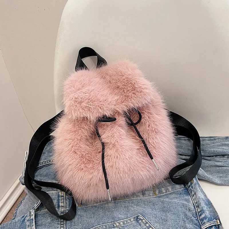 Solid Color Comfortable Plush Fashion Backpack Drawstring Flip Large Capacity Casual 2024 Hot Sale Bags for Women Mochila