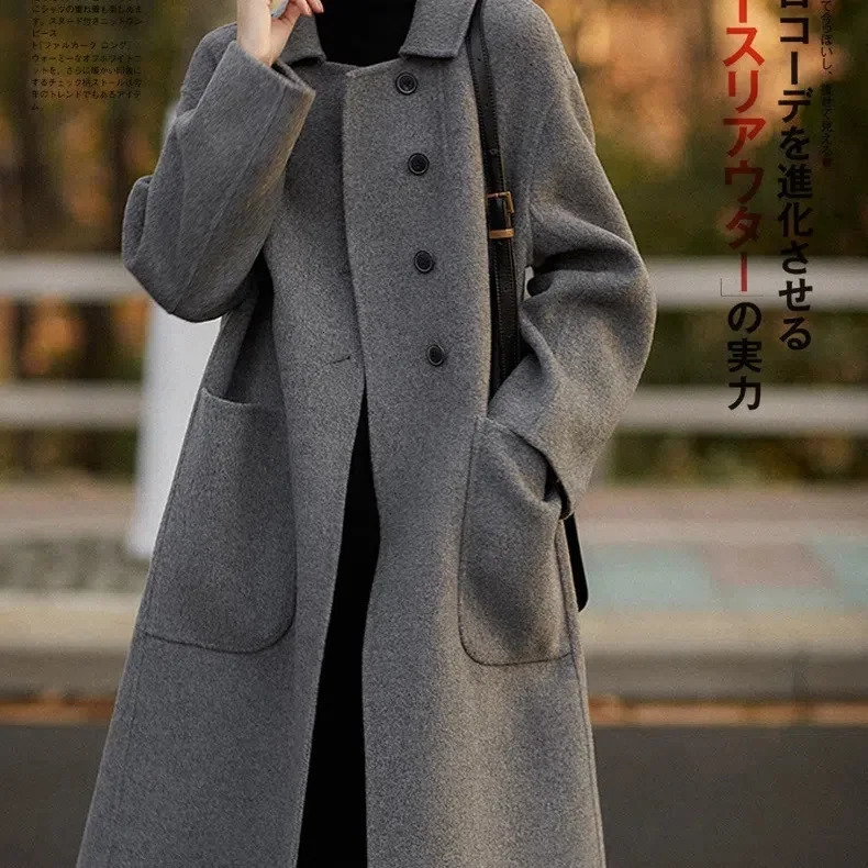 Large size womens wool coat medium and long 2024 autumn winter loose woolen 241121