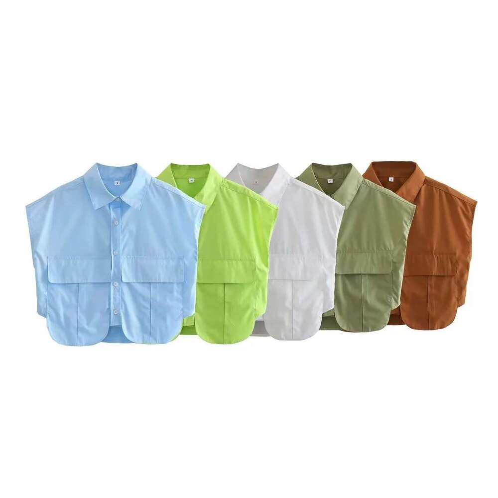 9-color y2k women's large pocket splicing irregular cardigan polo collar shirt top a19683 2024 new casual versatile fashion clothing