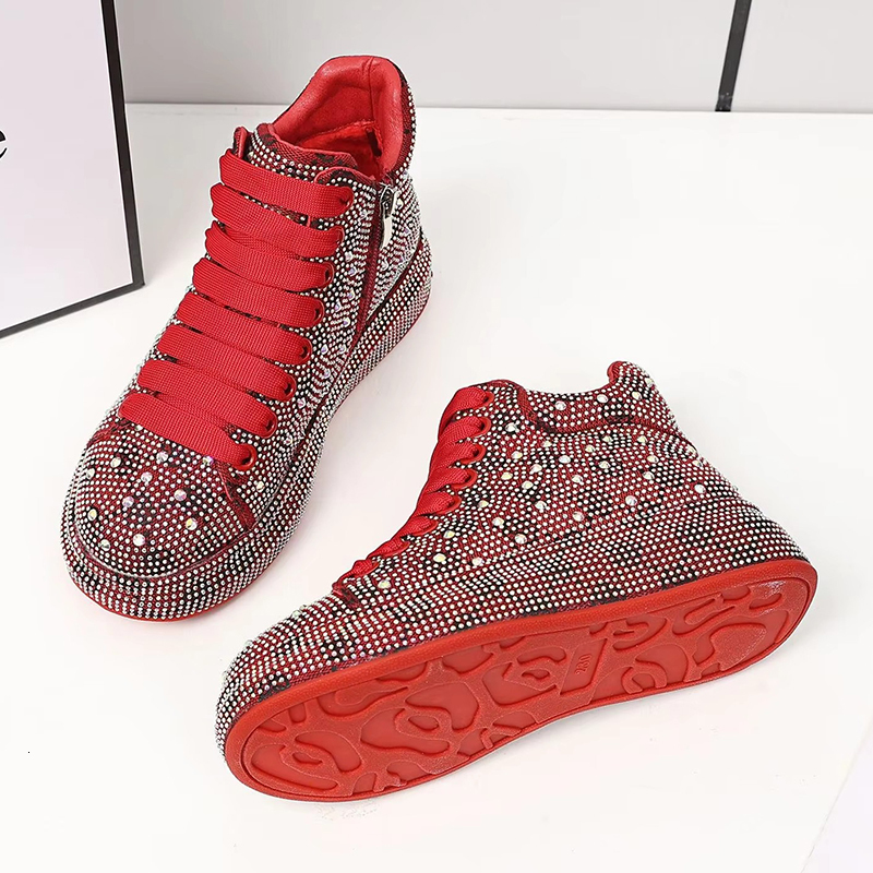 Quality Sneakers Skate Keep Warm Cotton Rhie Women High Top Board Shoe Shiny Women's Casual Shoes