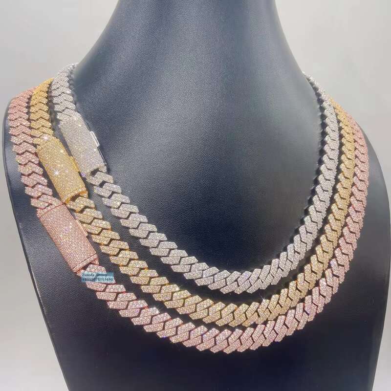 Custom Made Solid Sier 10Mm Width Fashion Jewelry S Pass Dia Tester Moissanite Cuban Chain Necklace