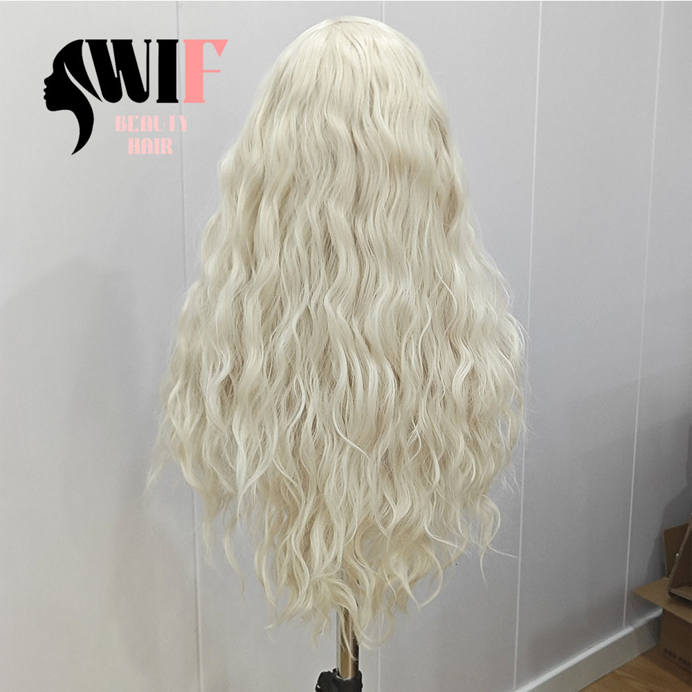 WIF Body Blonde Synthetic Wig Long Loose Wavy Heat Fiber Lace Front Wigs Women Use Daily Makeup Hair