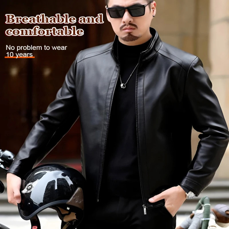 Highend Pu leather jacket Middleaged and elderly mens casual standup collar spring blouse 241121