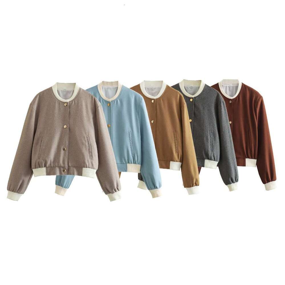 Explosive stand up collar double pocket contrasting motorcycle pilot jacket top for women A1 2024 new casual fashion trend clothing