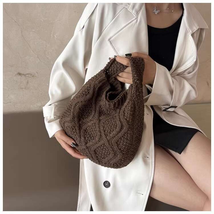 New Knitted Art Crossbody Bags Solid Color Tote Spinach Twist Shoulder Women's Bag