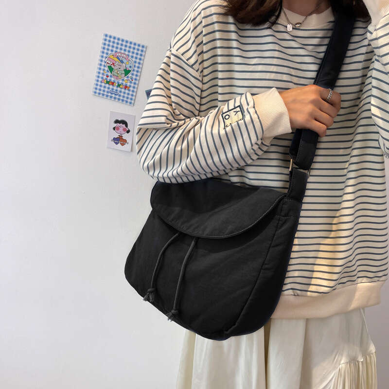 Canvas Messenger Bags Women's Students Class Crossbody Schoolbag Large Capacity Solid Color Shoulder Bag