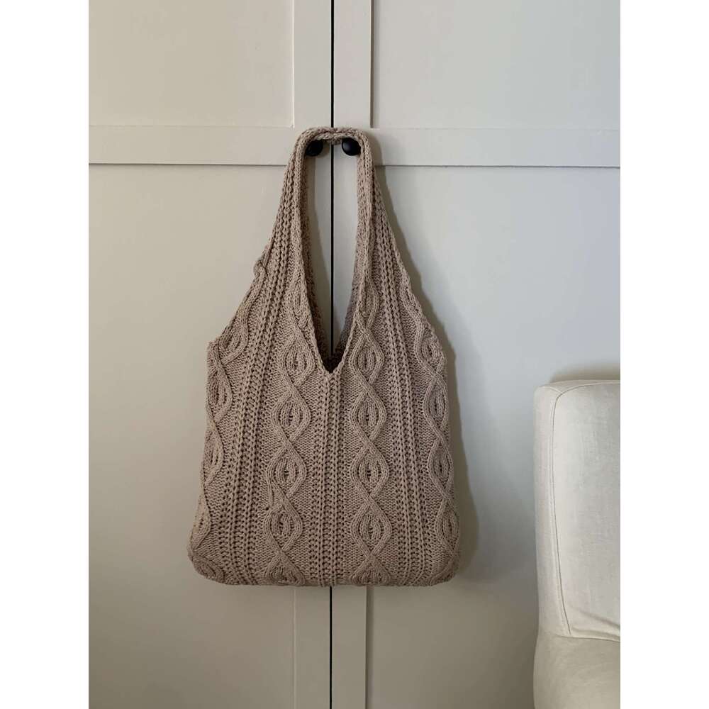 Vintage Handmade Woolen Knitted Tote Versatile Shoulder Bag Women's Handbag Shopping Bags B2