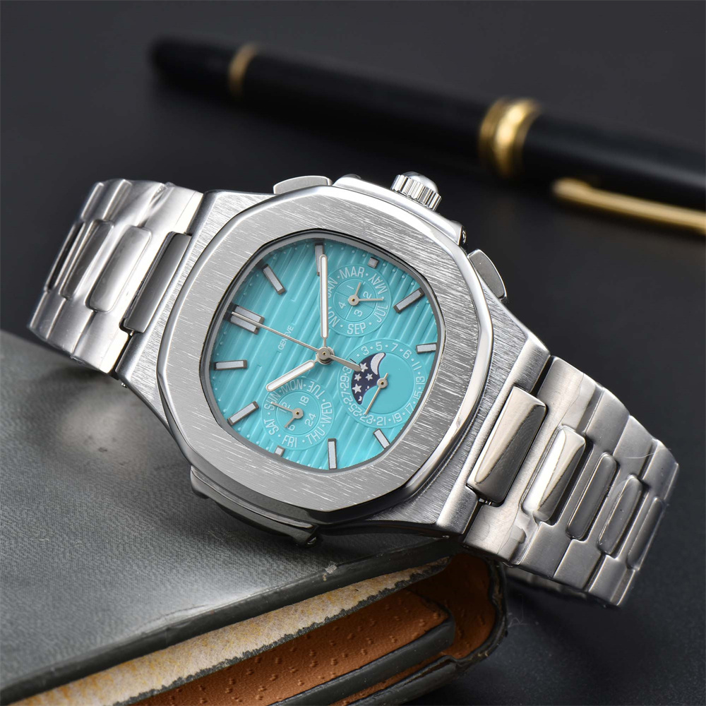 SWISS Brand PTEK Multifunctional Chronograph Mens Watch Casual Stainless Steel Strap Sapphire Glass Automatic Quartz Watches Man Watchwrist Free shipping