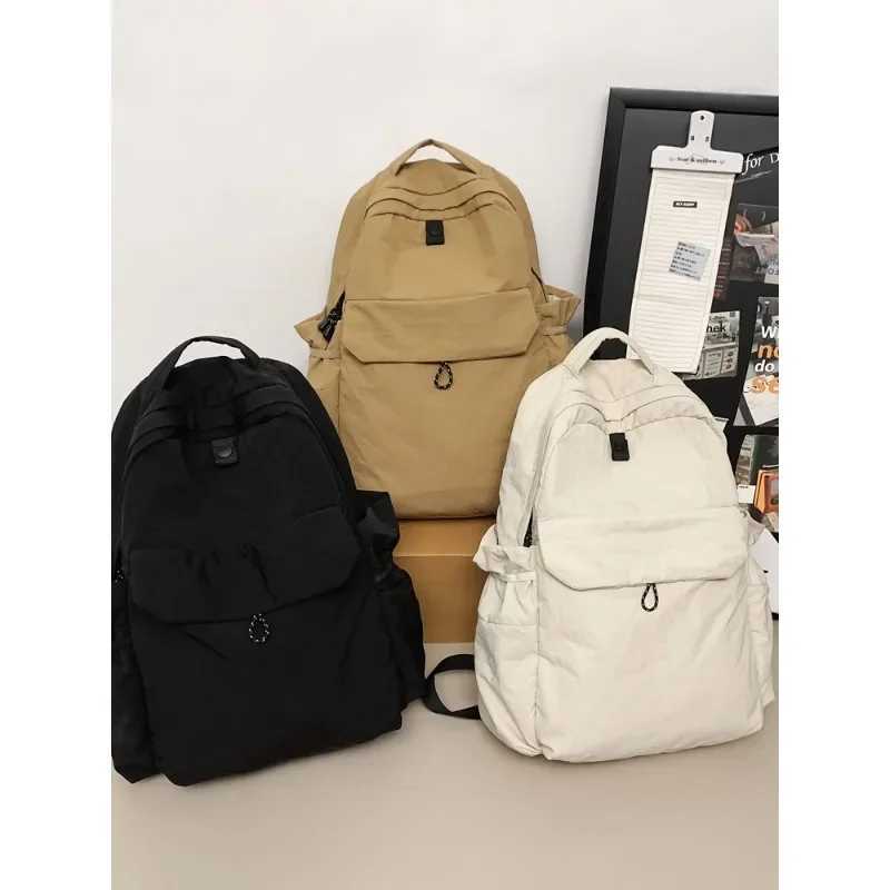 Simple Solid Color Large Capacity Nylon Schoolbag All-match Zipper Unisex Backpack 2024 Hot Sale Bags for Girls and Boys Bolsa
