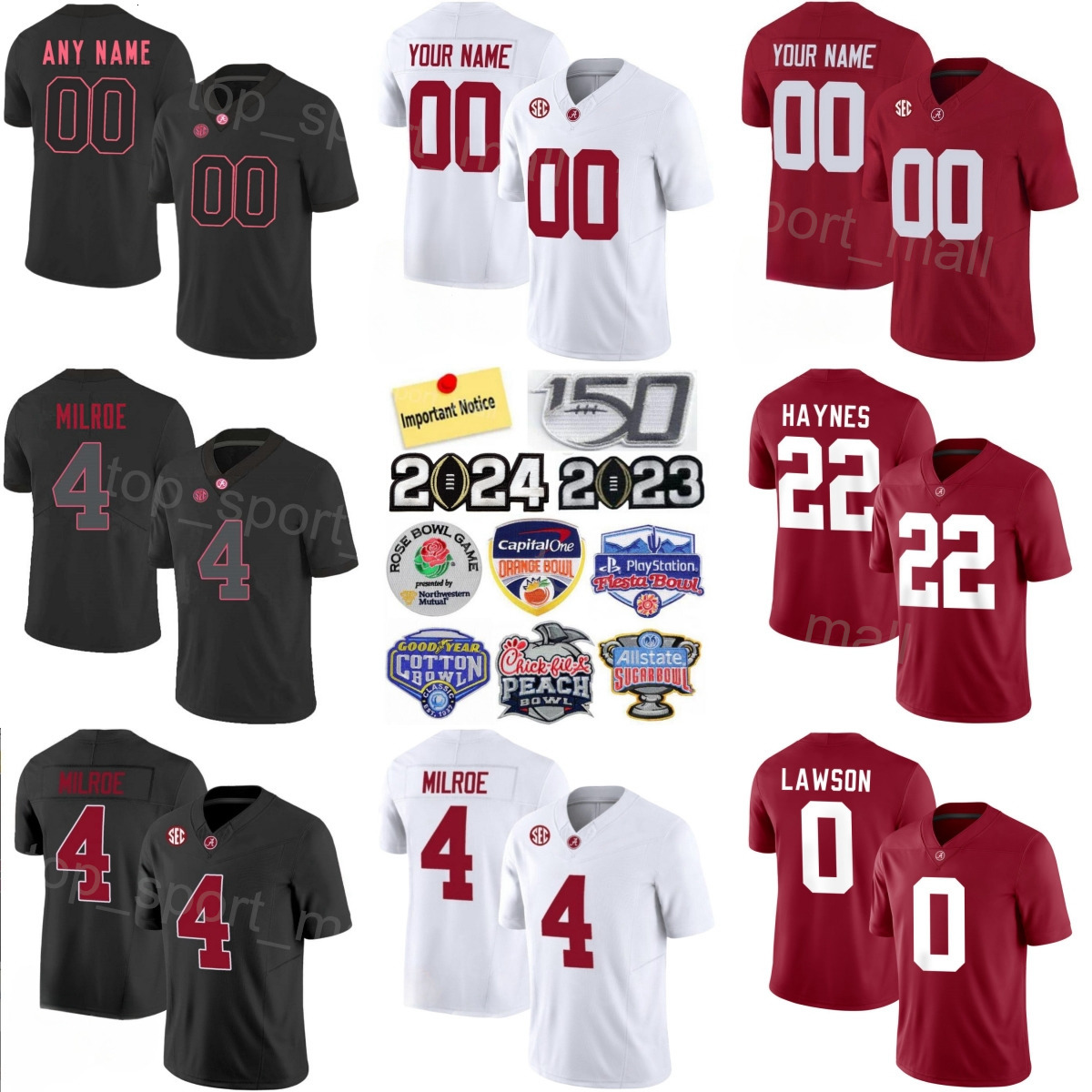Women Men Youth College Football Alabama Crimson Tide Jerseys Jalen Milroe Jam Miller Justice Haynes Ryan Williams Germie Bernard Jihaad Campbell Deontae Lawson