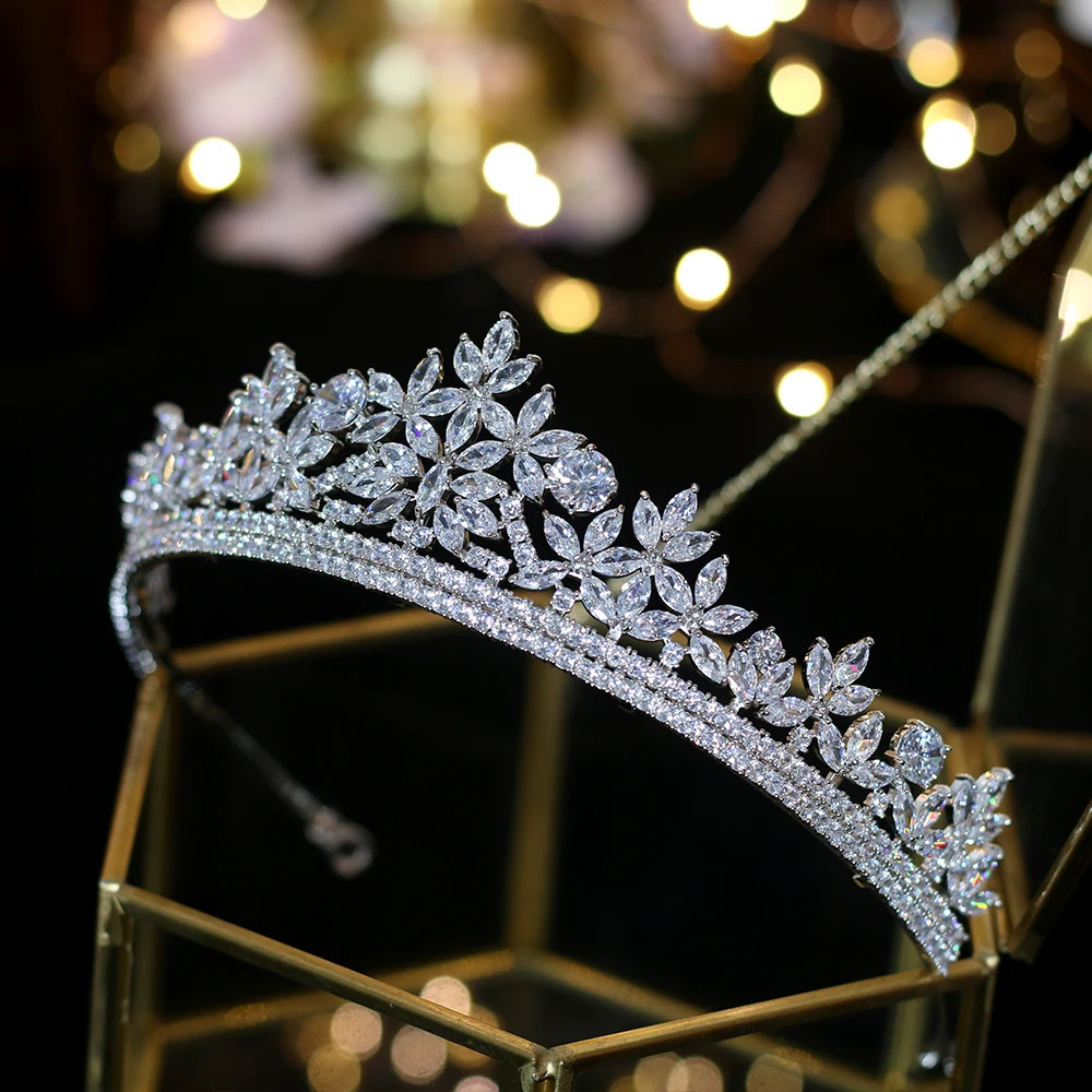 Cubic Zirconia Silver Color and Gold Bridal Crown CZ Diadem Princess Tiaras Birthday Party Headpiece Wedding Hair Accessories 241202