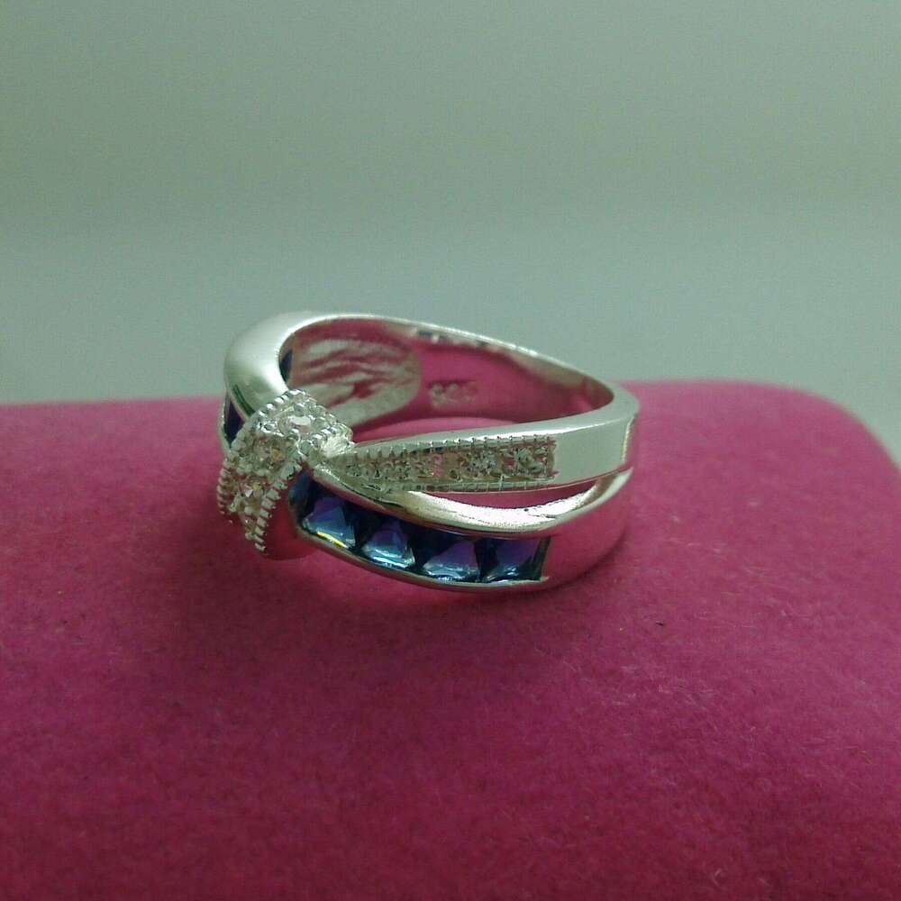 NEW 100% Brand free shipping Fine Jewelry sterg sier blue sapphire Gem Women wedding Belt buckle Ring size6/7/8/9 dh5727163