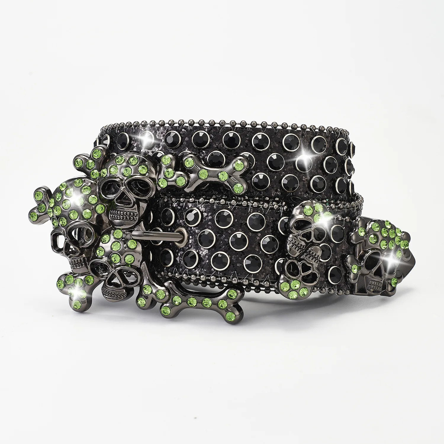 Home>Products>Leather Belt>Crystal Shining Punk Belt>Skeleton Pile>Water Diamond>Cowboy Fashion Belt 241202