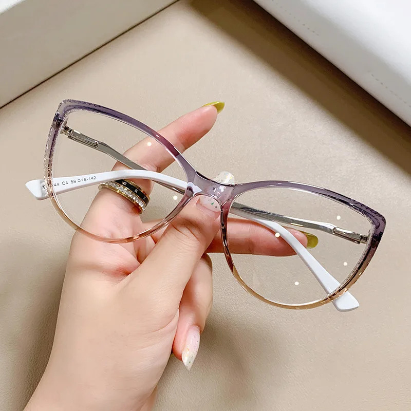 Fashion Blue Light Blocking Cats Eye Reading Glasses Female Trends Optical Tea Bar Visual Care Glasses Diode Glasses 241202