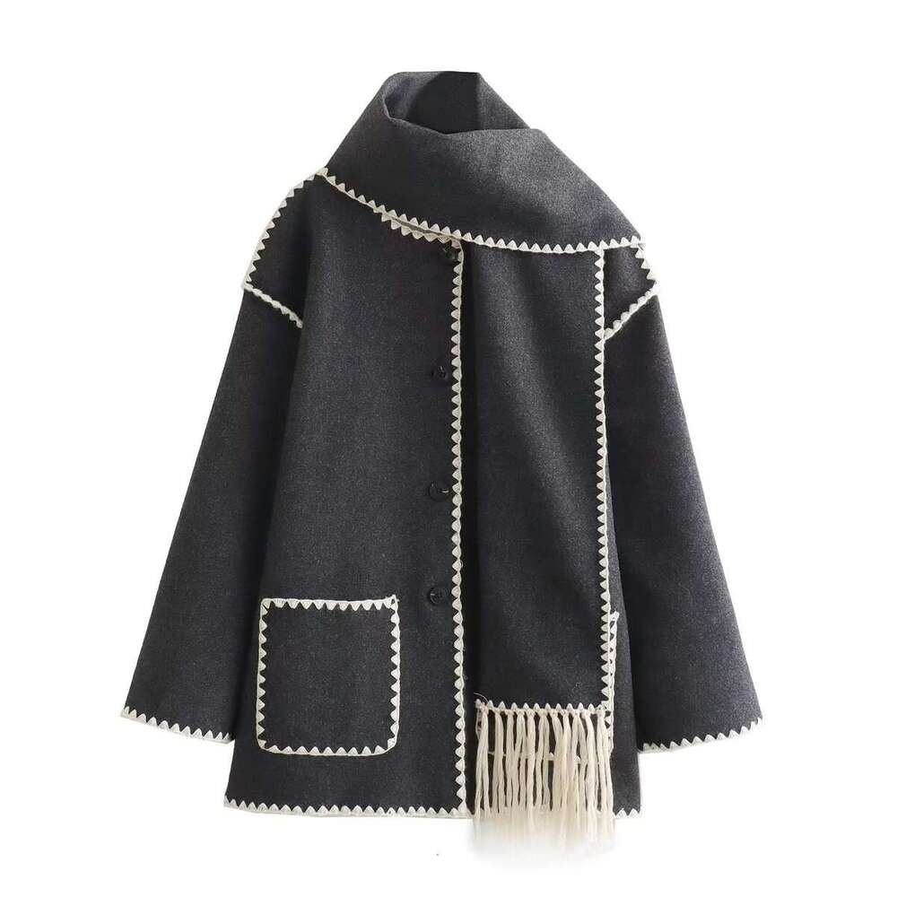 autumn winter products European and American women's street fashion scarf decoration splicing woolen coat W063 2788 2024 temperament versatile ne