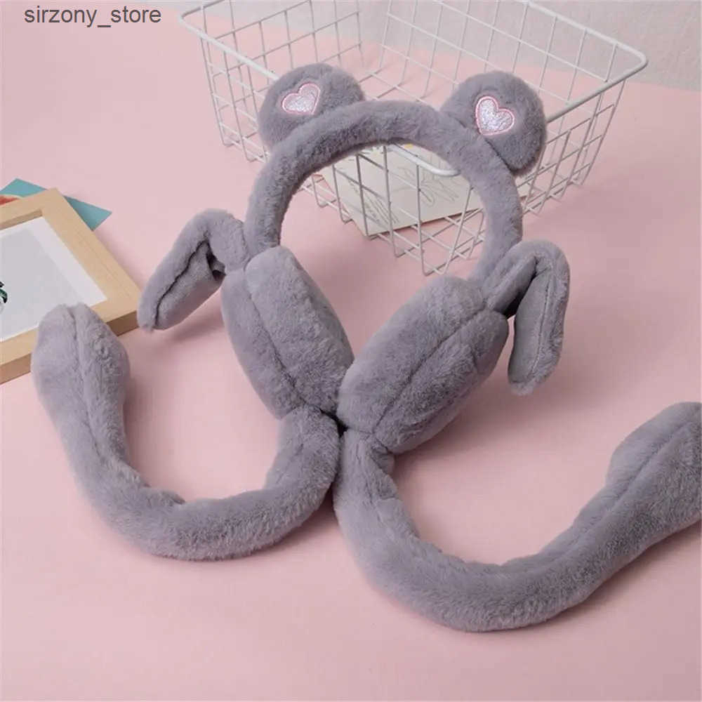 Ear Muffs Windproof Moving Jumping Ears Winter Warm Earmuffs Heart Bear Airbag Plush Ear Muffs Gift for Ladies Girls J241202