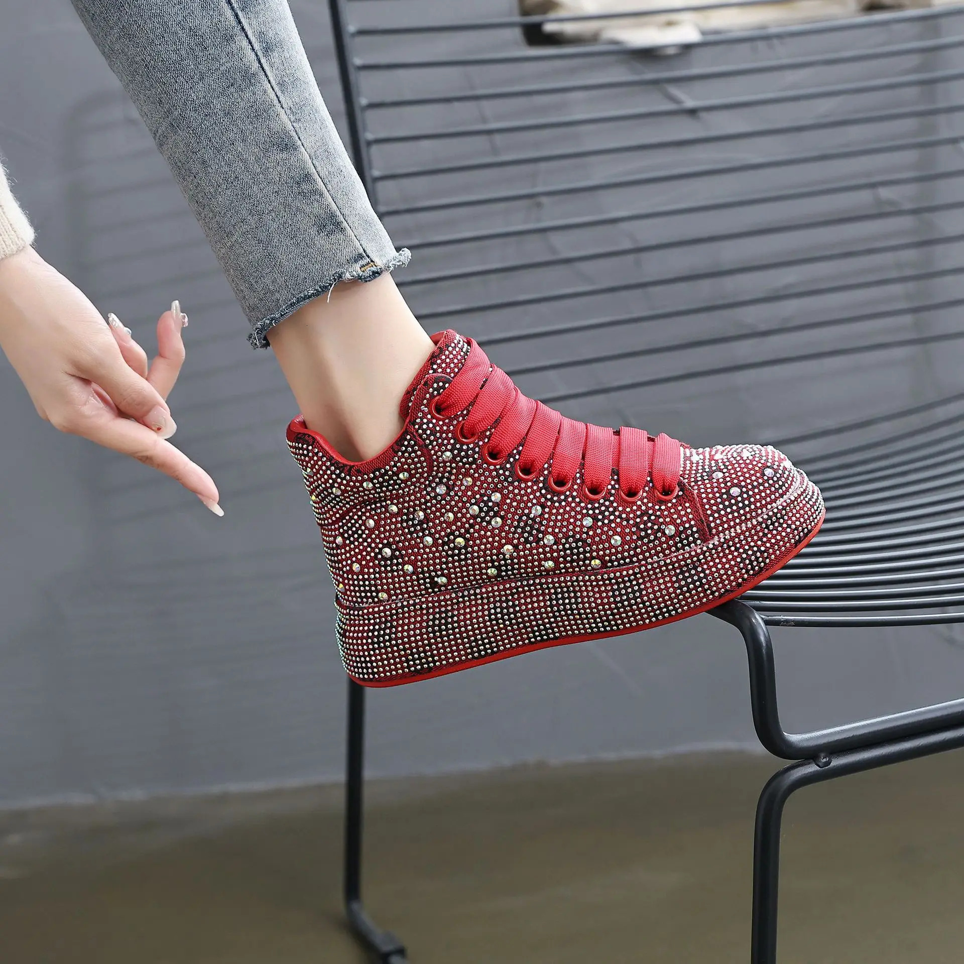 Quality Sneakers Skate Keep Warm Cotton Rhie Women High Top Board Shoe Shiny Women's Casual Shoes