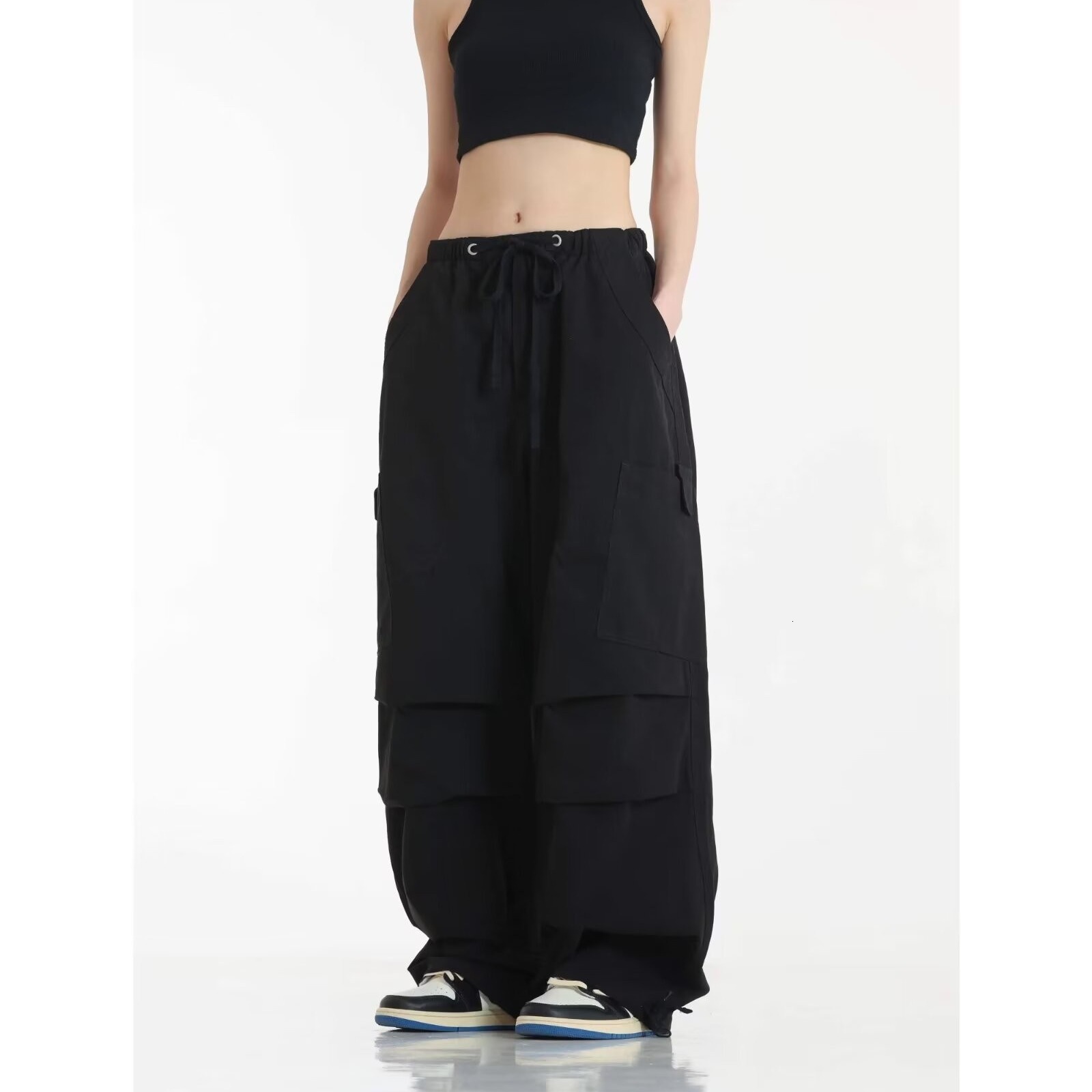 Fashion Sexy Loose With Pockets Jogger Sweatpants Y2k 90s Straight Streetwear Vintage Black Low Waist Womens Cargo Pants Z260314