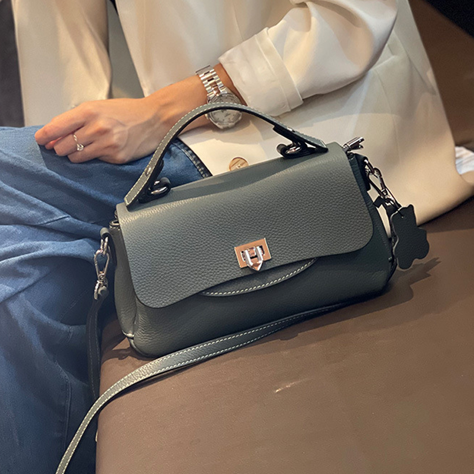 Genuine Leather Top-handle College Woman Fashion Brand Aesthetic Bags Shoulder Female Small Cross Body Bag