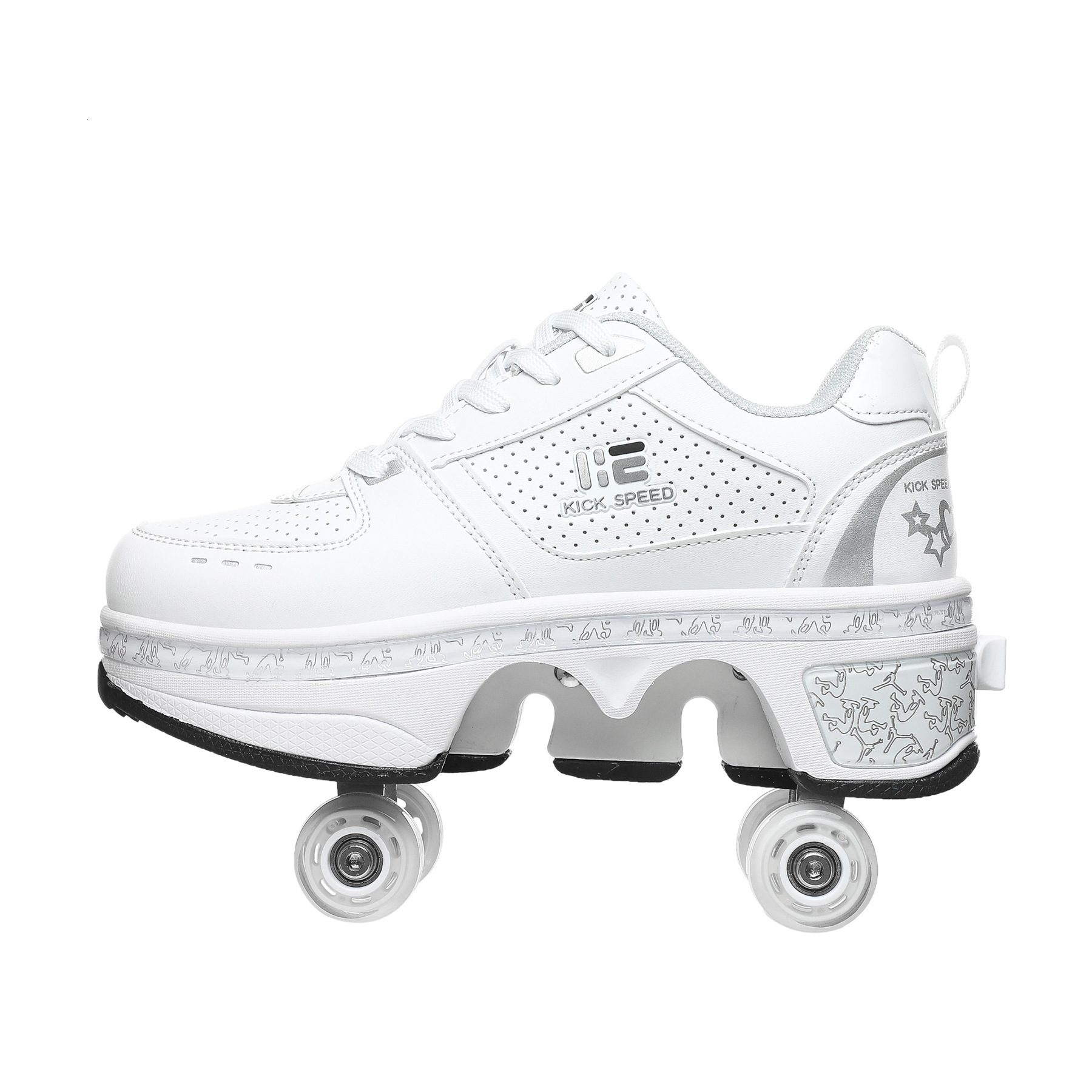 Deform Wheel Double Row Sneakers 4 Wheels Breathable Skates Shoes Walking Invisible Pulley Deformation Roller