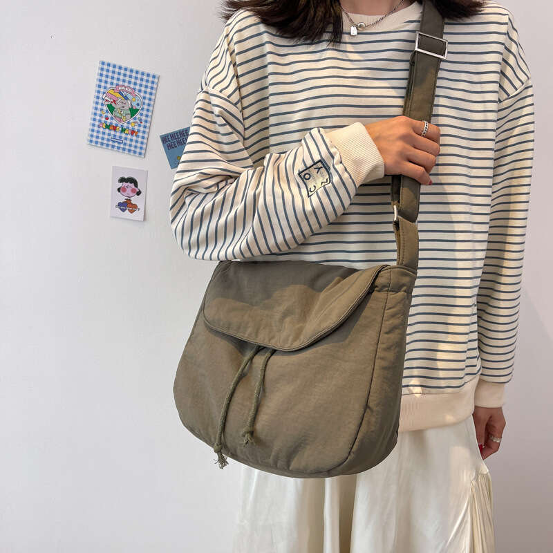 Canvas Messenger Bags Women's Students Class Crossbody Schoolbag Large Capacity Solid Color Shoulder Bag