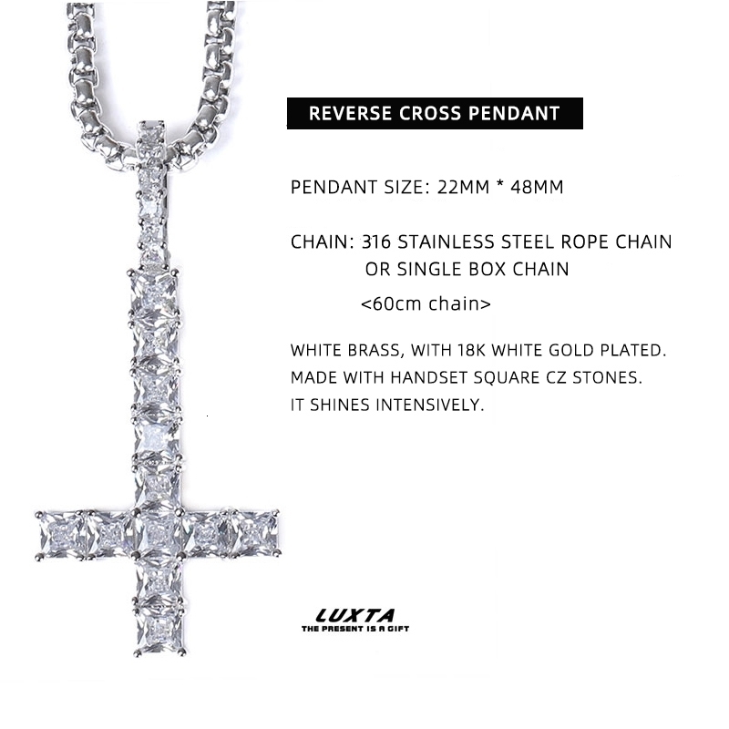 LUXTA Upside Down Crosses Necklace Reverse Cross Pendant High Quality Square Stones Hiphop Fit Jewelry 241120