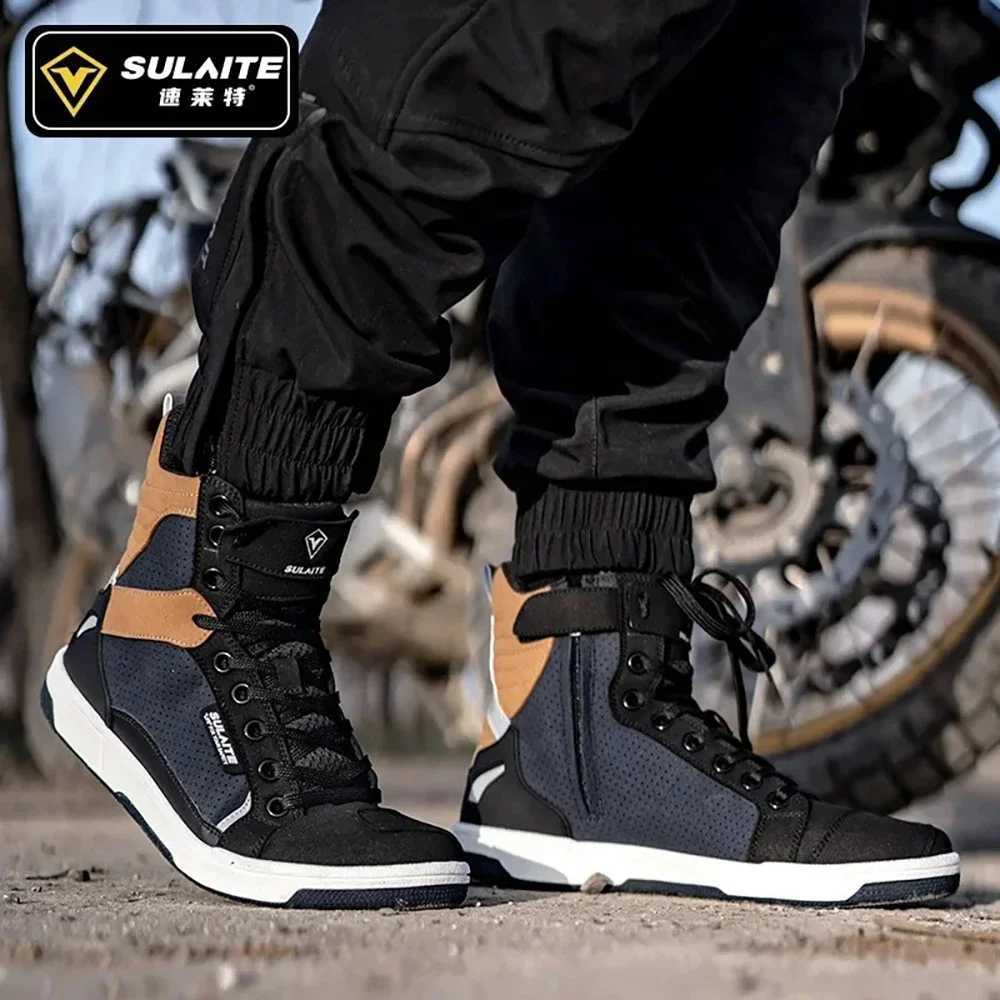 Motorcycle Footwear Casual Outdoor Men Motorcycle Boots Breathable Protect Rider Road Racing Sports Gear Rubber Sole Reflective Motorbike Shoes S24112