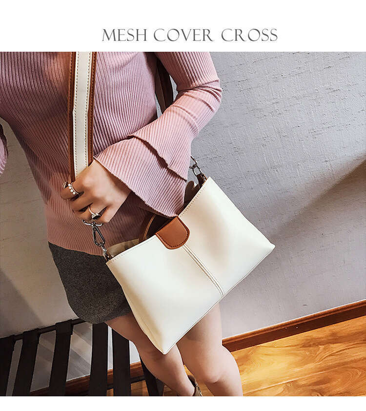 New Autumn And Winter Fashion Contrasting Color Tote Women's Handbag Versatile Single Shoulder Crossbody Bag B2
