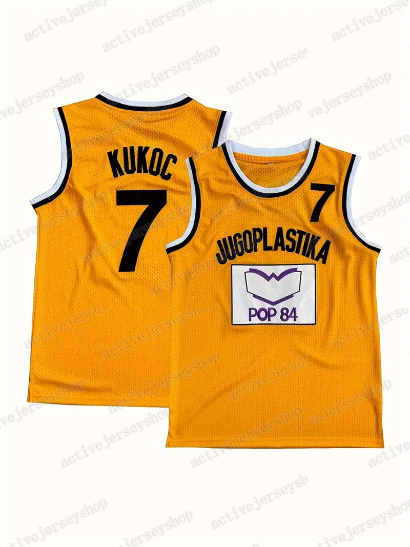 men #7 Kukoc yellow black Vintage Basketball Jerseys Sleeveles with Embroidered Letters and Numbers for Adult for Gifts
