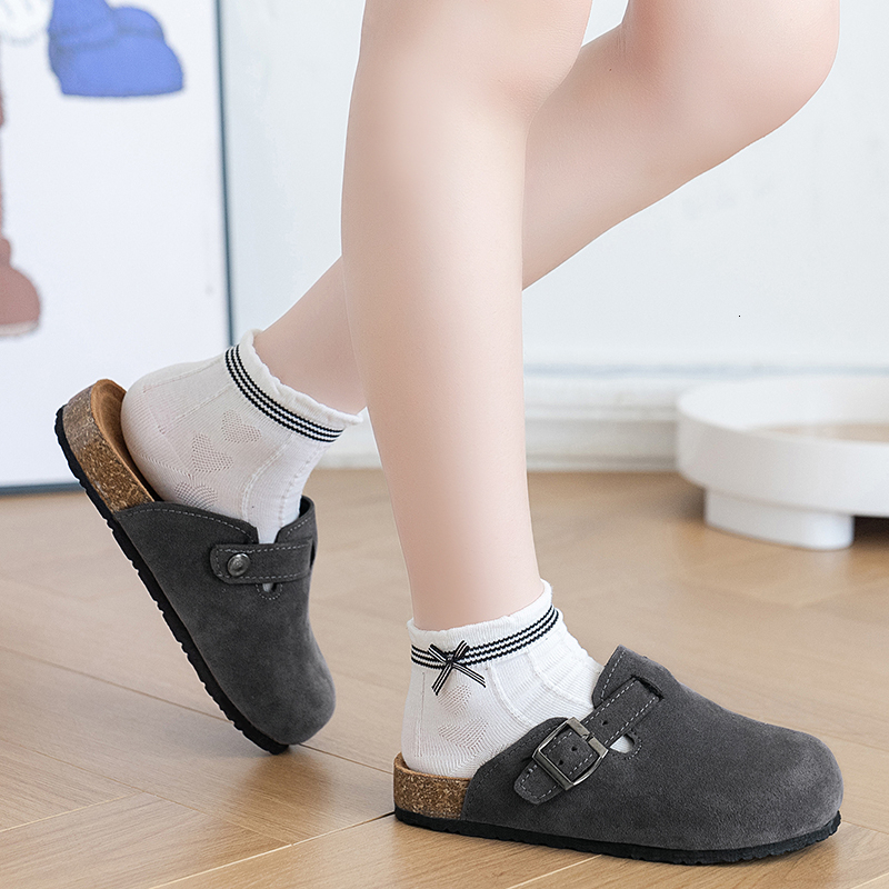 2024 New Matte Cotton Fashion Casual Medium-Sized Boys And One-Leg Baotou Half Slippers Girls