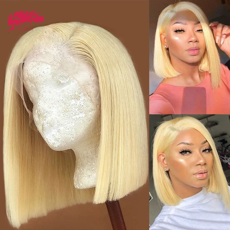 Ali Queen 13X4 Short 613 Color 180% Density Transparent Pre Plucked Bone Human Hair Lace Front Bob Wigs For Women