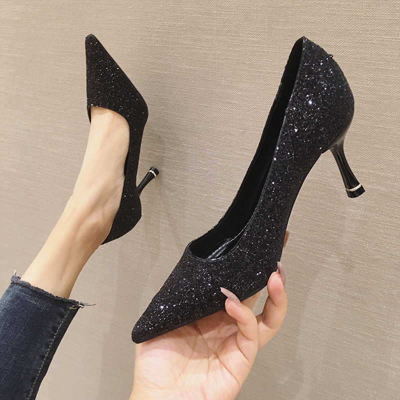 Wedding Shoes Banquet New High Heels Crystal Glitter Medium Short Heel Thin Heel Diamond 3cm5cm7cm