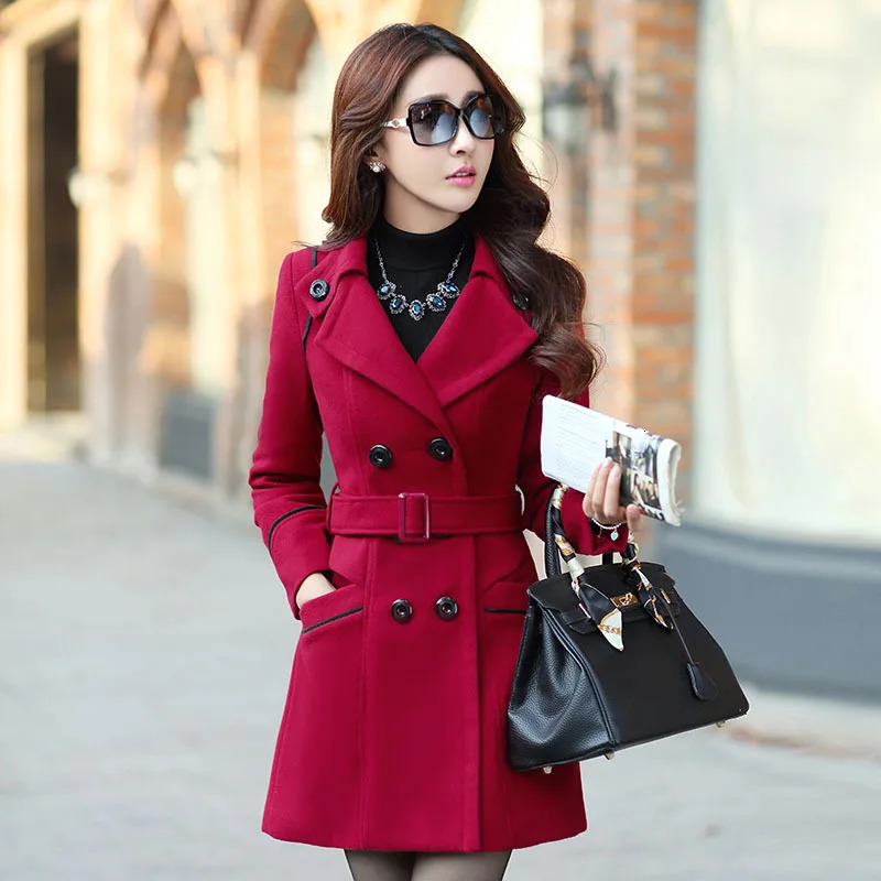 Autumn Winter Women Wool Coat 2024 Ladies Woolen Long Female Fashion Slimfit DoubleBreasted Jacket with Belt S3XL 241121