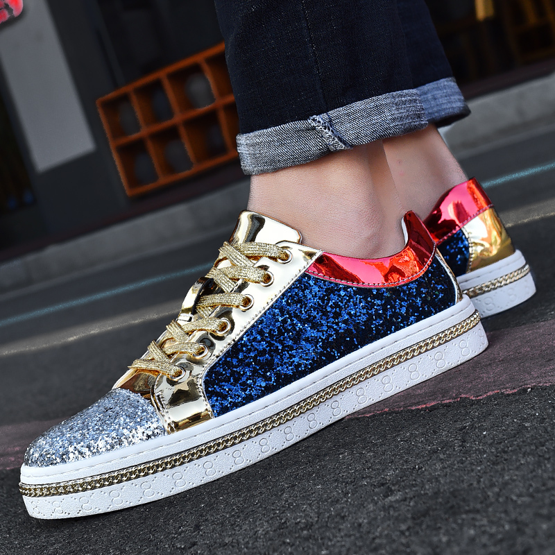 High-quality Couples Sequined Trend Color Matching Low Skateboard Sneakers Man Comfortable Soft Shiny Shoes For Men