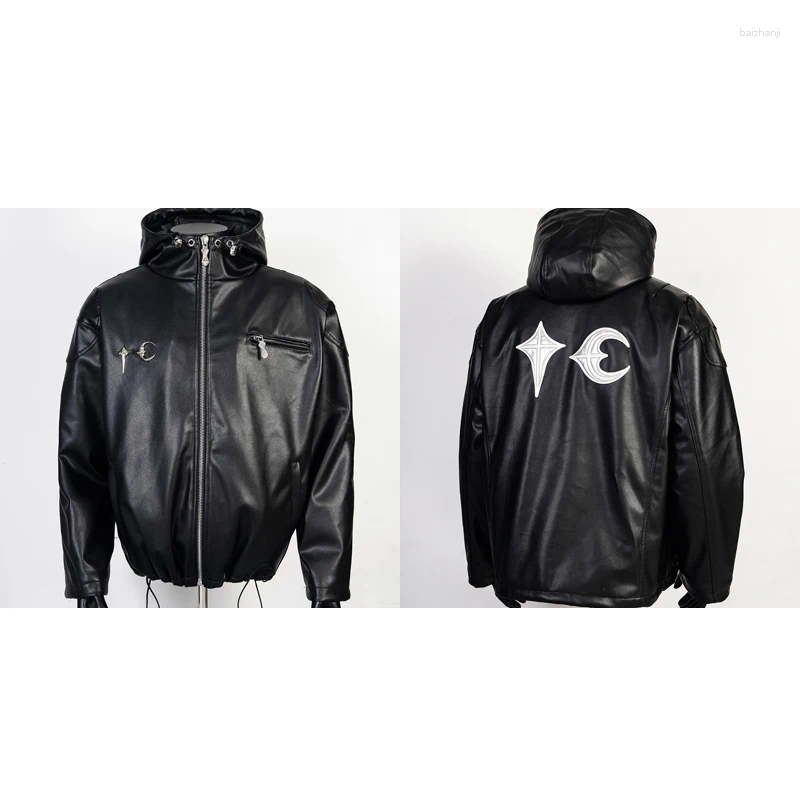 Men's Jackets Thug Club Leather Jacket Korean Streetwear Fall Winter Quilted Cotton Zip-up High Quality Metal Coat