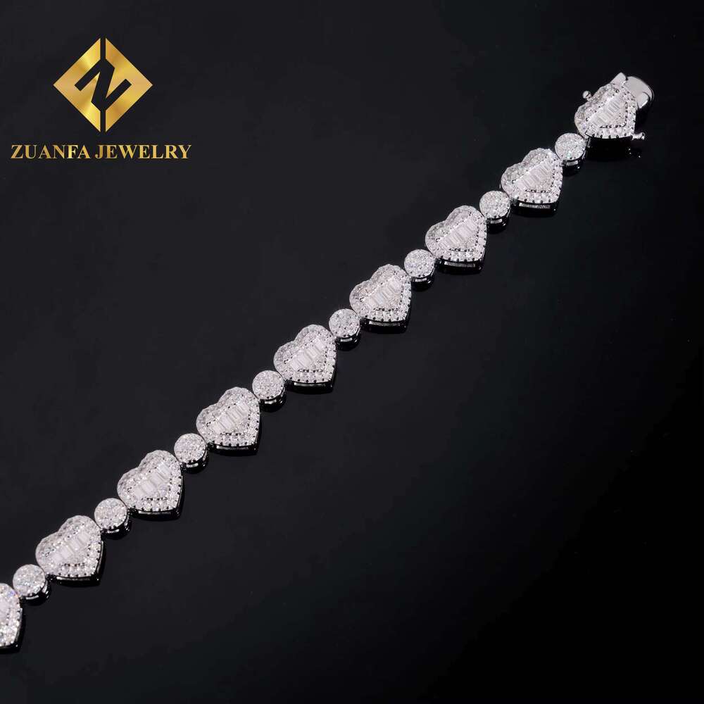 Fine Jewelry Woman Trendy Sier Rhodium Plated Iced Out Heart Shape Moissanite Tennis Bracelet