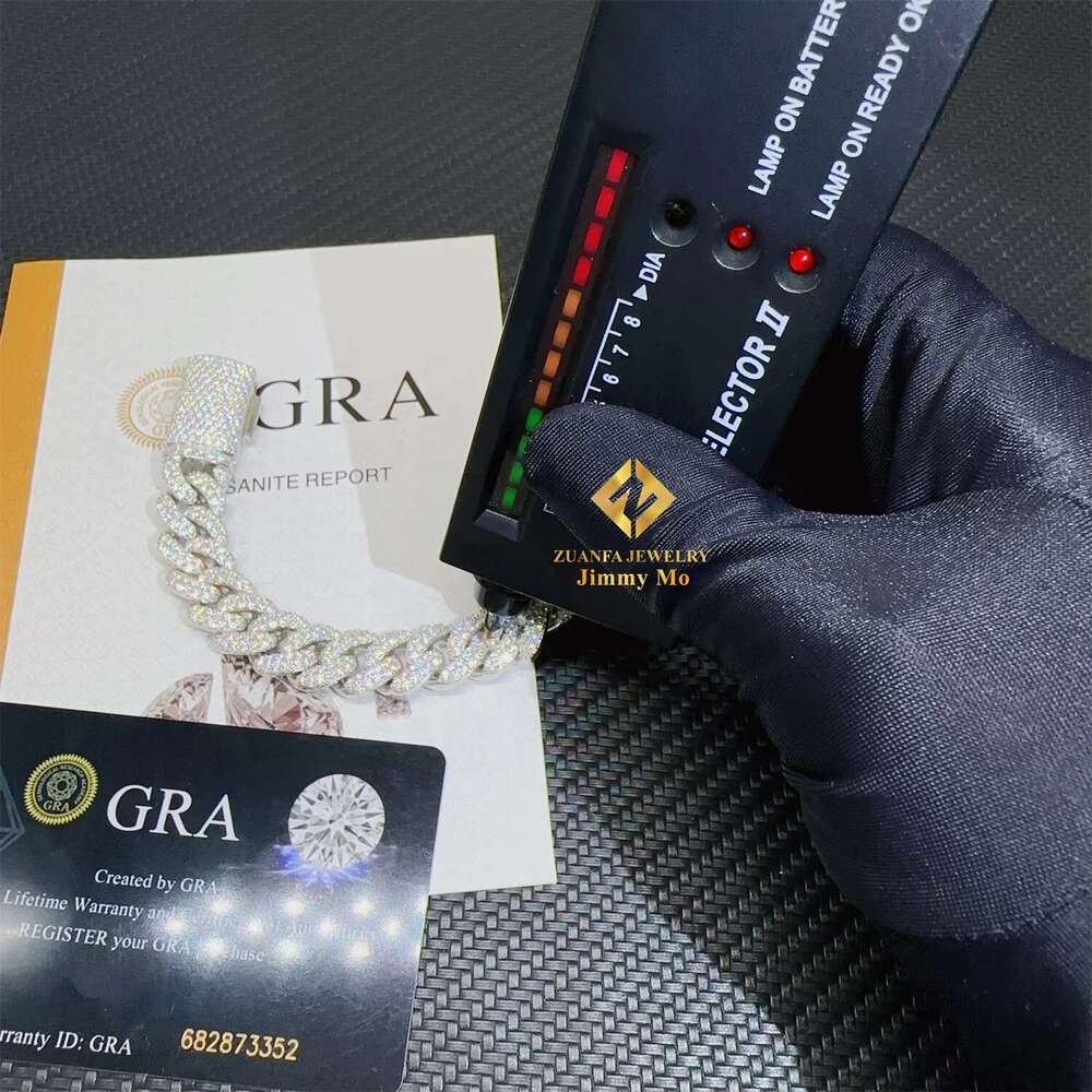 Wholesale Price 13Mm Two Rows Sterg Sier White Gold Plated Moisssanite Stone Iced Out Hip Hop Cuban K Bracelet