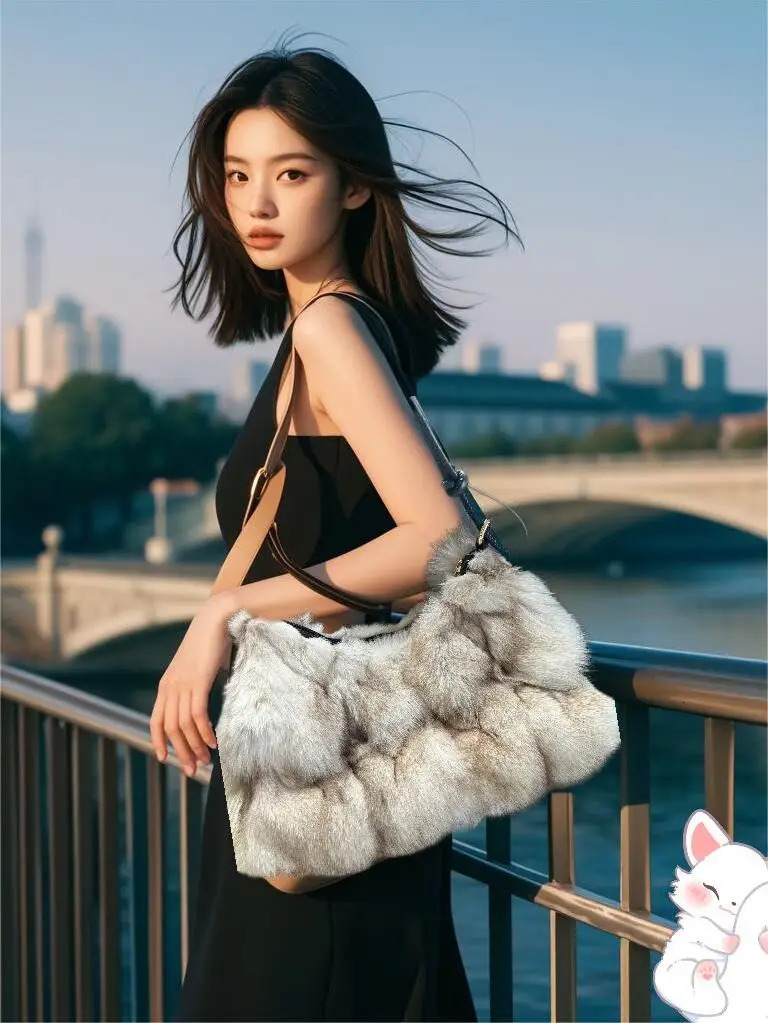 Winter Women's Fashion Handbag Ladies Purses Women Shoulder Bag Real Sier Fox Fur Messenger Bags