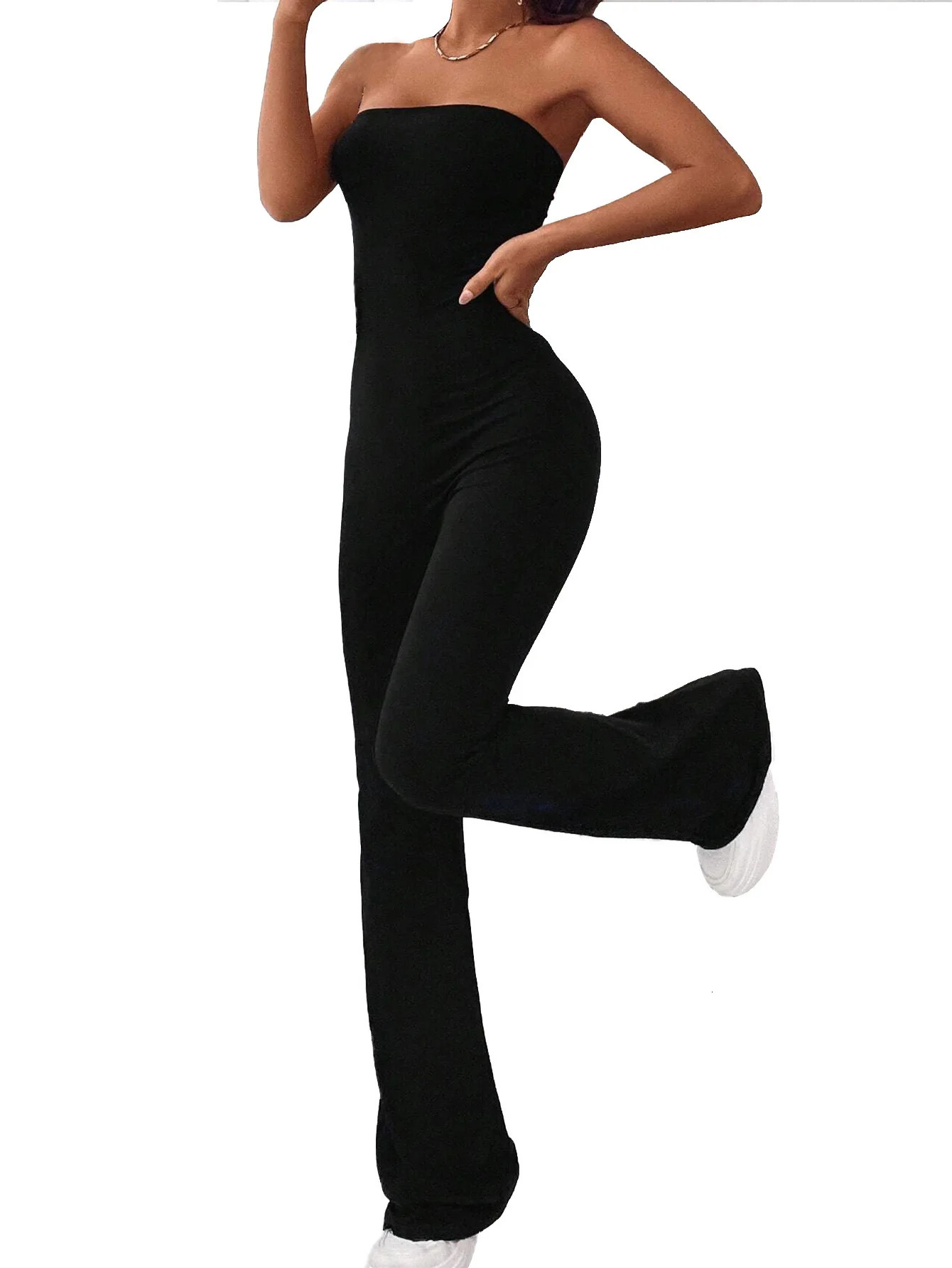Womens Sexy Solid Color Tight Fitting Strapless Jumpsuit 2024 Fashion Party Family Dinner 241120