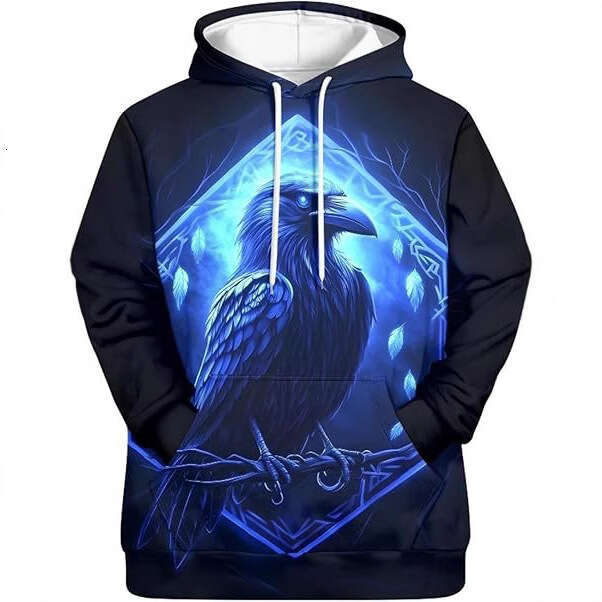 Autumn Winter Men's Viking Totem 3D Printed Long Sleeve Hoodie European and American Hip Hop Trendy Guard