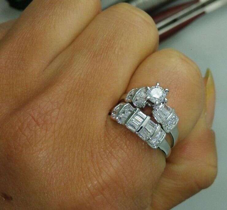 Unique 10K Gold Filled White Topaz Gemstone Wedding Ring Set | Size 6-10 dh910320090