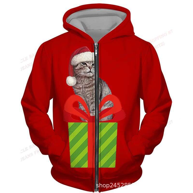 3D hoodie, New Year, men's and women's zipper hoodie set, sports shirt, Christmas party jacket