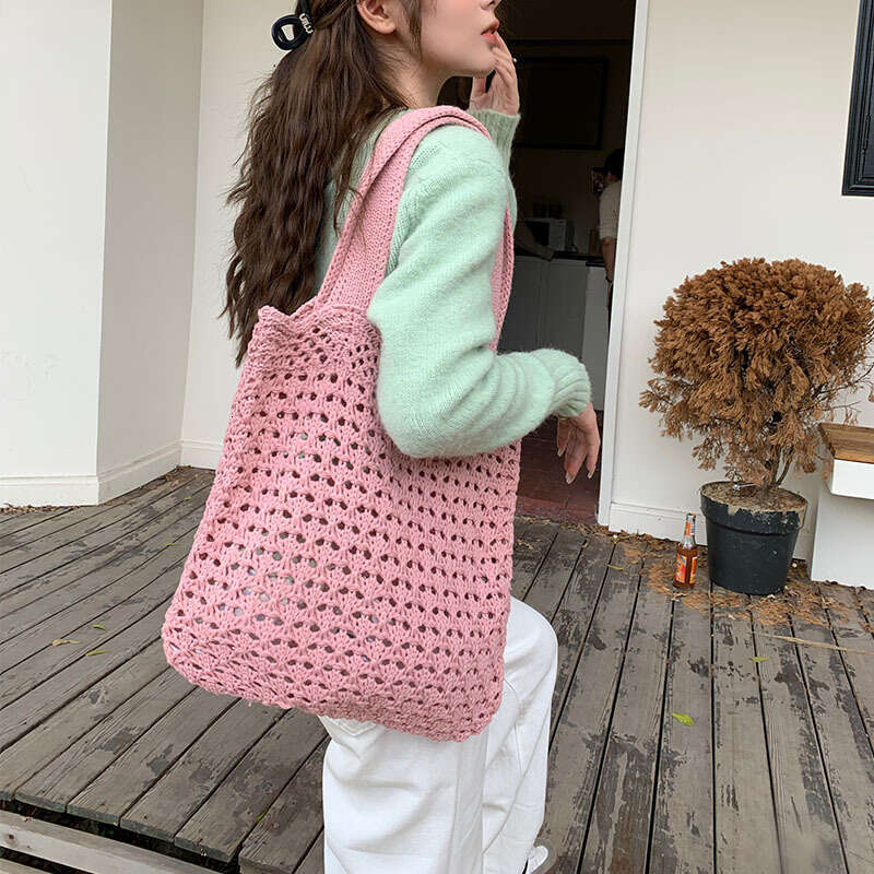 Vintage Hollowed Out Knitted Hand Woven Women's Woolen Tote Bag, Handbag, Shopping Bag B1
