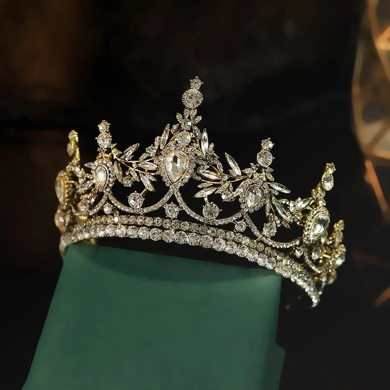 Baroque Bronze Gold Color Crystal Geometric Bridal Tiaras Crowns Headdress Rhinestone Pageant Diadema Wedding Hair Accessories 241202