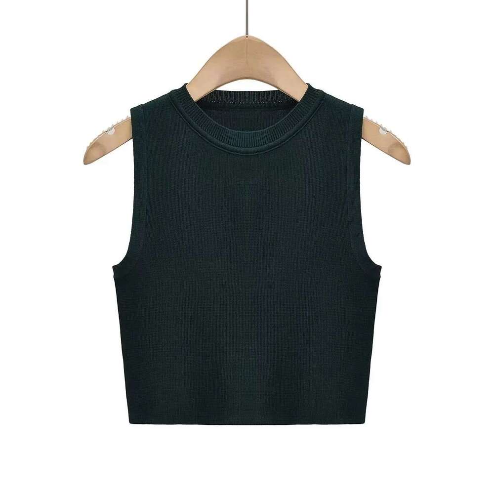 Summer European and American Style Sleeveless Elastic Short Knitted Tank Top for Women C83614 2024 Versatile New Trendy Clothing Ins