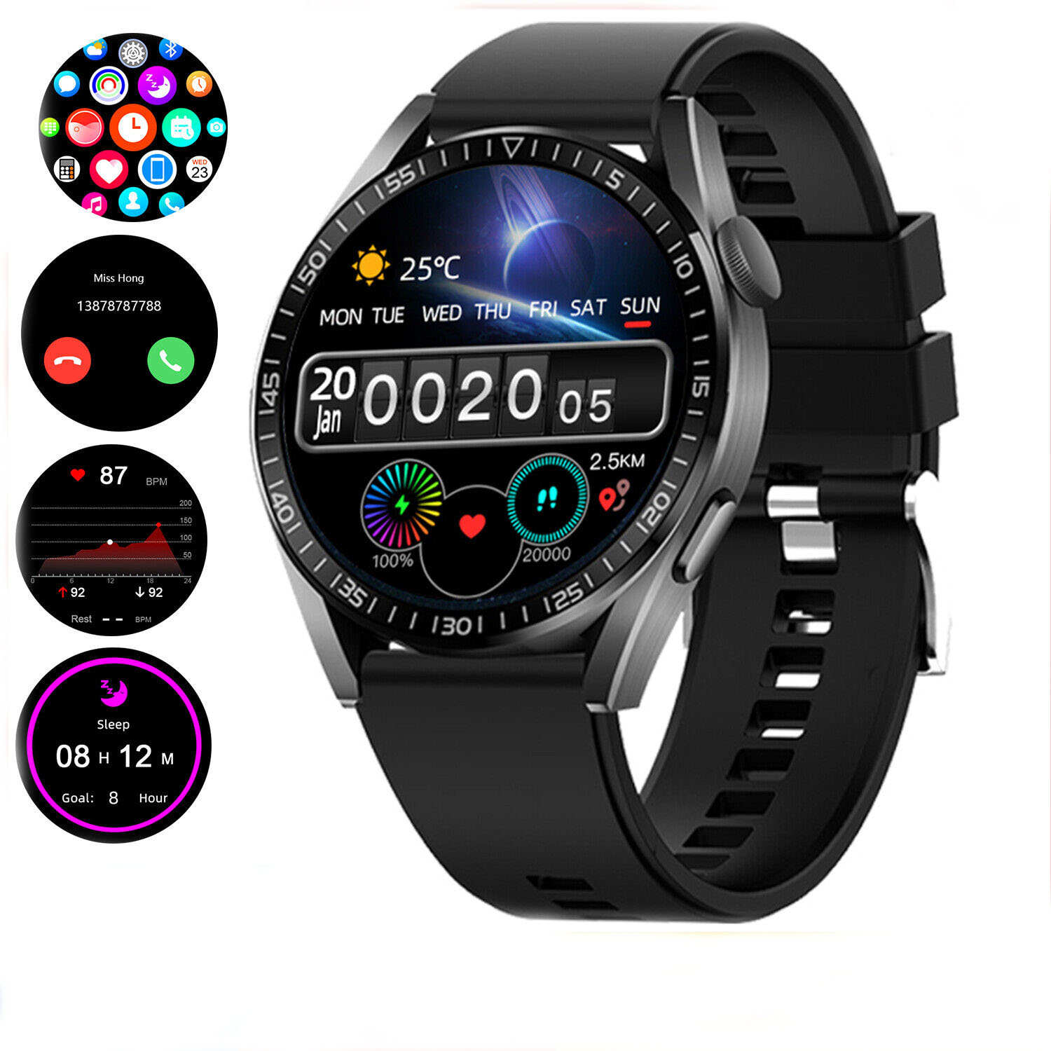 2025 Smart Watch pour hommes / femmes Smartwatch imperméable Bluetooth iPhone Samsung